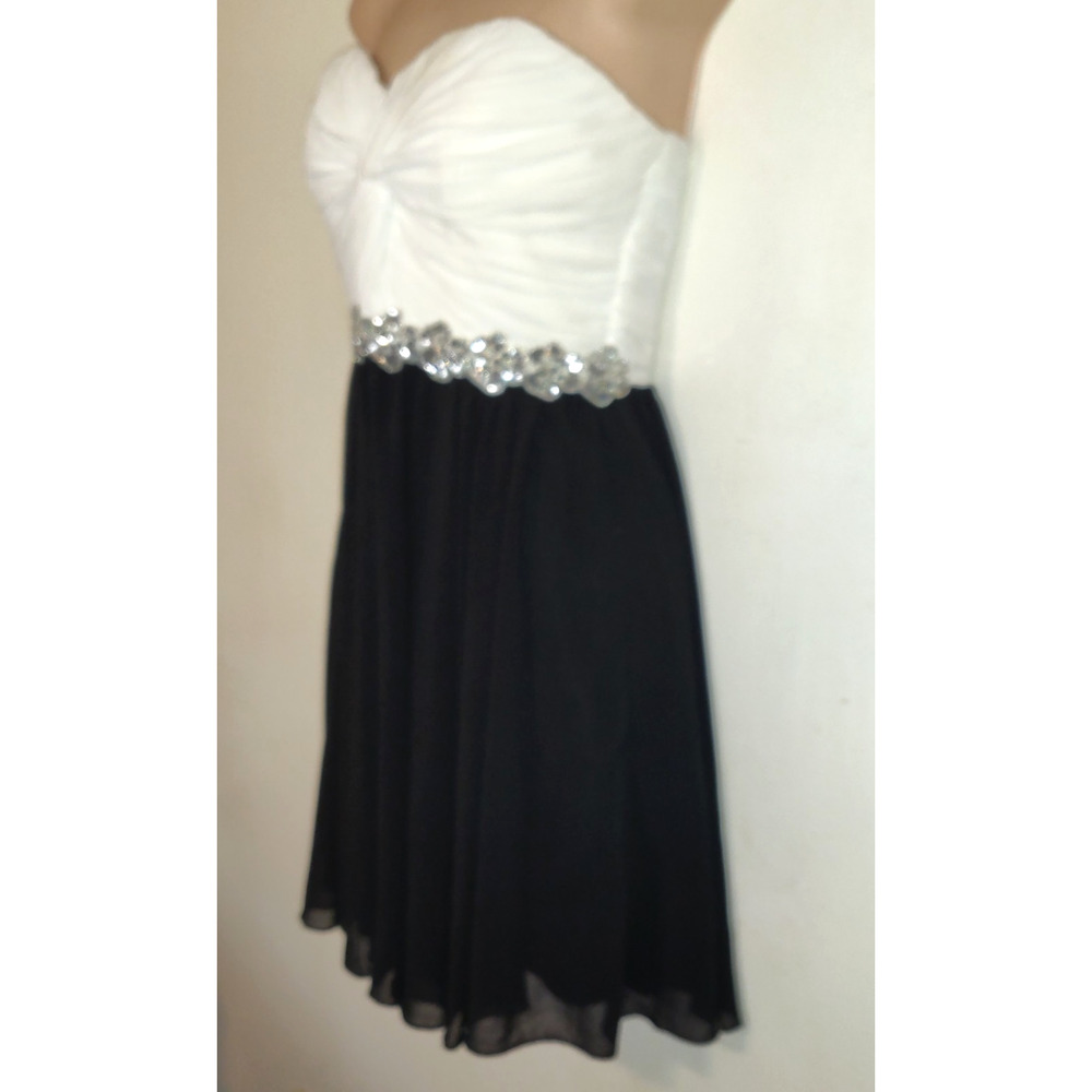 Way In Party Formal Mini Dress Sz 3 Black White Cruise Vacation Chiffon Sequins - Picture 2 of 16